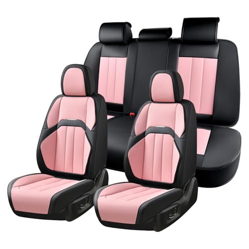 Coverado Nappa Leather Car Seat Covers Full Set, Luxury Waterproof Seat Protectors, Airbag Compatible Anti‑Slip Auto Seat Covers, Universal Fit for Most Cars SUVs Trucks Pickup Vehicles - color: BlackPink, size: FullSet