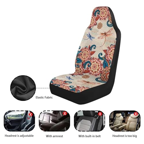 Bohemian Dragonfly Car Front Seat Cover for Men 2 Pieces Set Lightweight Highly Elastic Automotive Seat Cover Anti Slip Towel Blanket for Trucks Sedans Van(Red) - color: Bohemian Dragonfly Red