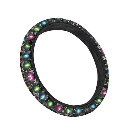 AFPANQZ Christmas Steering Wheel Covers Xmas Lights Print Car Steering Wheel Cover Universal Fit Almost Car Non-Slip Steering Wheel Covers Soft Sweat Absorbing Steering Wheel Protector Cover - color: Christmas Lights