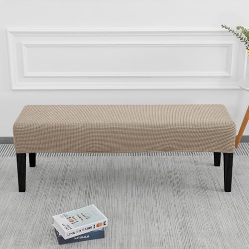SPRINGRICO Stretch Dining Bench Cover, Removable Bench Slipcover Washable Bench Seat Protector Rectangle Bench Cover for Dining Room, Living Room, Bedroom, Kitchen (S1-Khaki) - color: S1-khaki