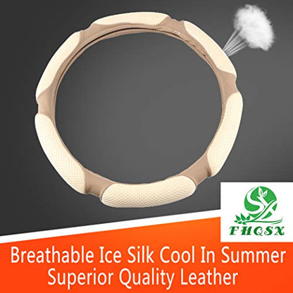 Auto Steering Wheel Cover Hand Pad Cushion Slip-on Universal Fit 15'' / 38 cm (Beige) - color: Beige