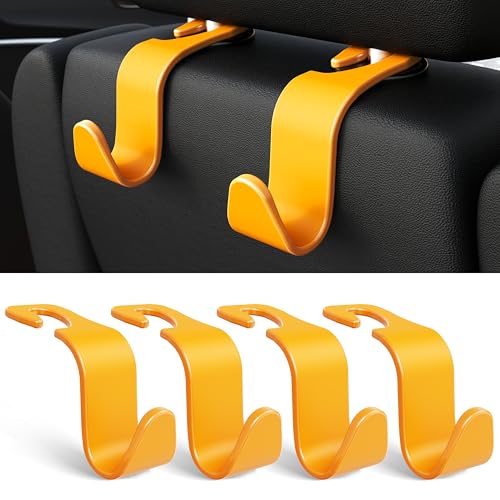 Car Seat Headrest Hook 4 Pack Hanger Universal Vehicle Car Storage Organizer for Handbag Purse Coat S Type Yellow - color: Yellow