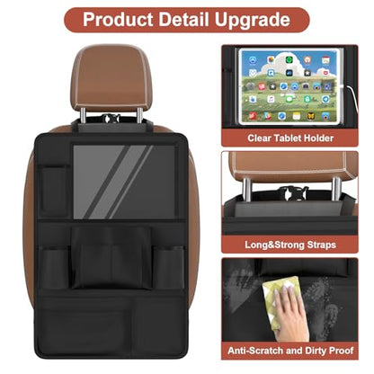 Backseat Car Organizer with Touch Screen,Kick Mats Back Seat Protector with 10 Storage Pockets,Car Seat Back Organizers Storage for Snacks Drinks Toy Umbrellas for Kids Road Trip - style: 1PACK-Black