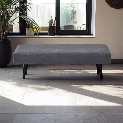 FUANGUI Waterproof Bench Cover, Stretch Jacquard Dining Bench Cover for bedrooms, Living Rooms, Kitchens, Protector Chair Bench Piano Bench Seat Covers Stool Slipcover Removable, Washable - Dark Grey - color: Jacquard Dark Grey