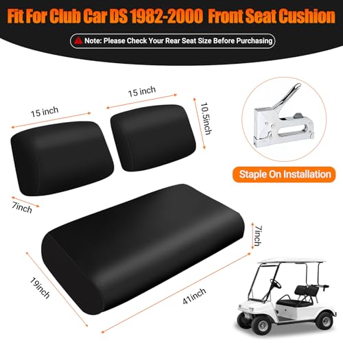 Golf Cart Front Seat Covers Black Micro Fiber Leather Seat Covers Replacement for Club Car DS 1982-2000, Staple On - color: Black, size: Club Car DS 1982-2000