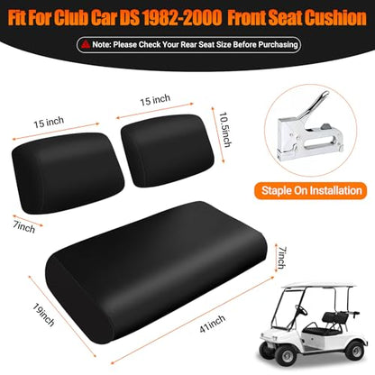 Golf Cart Front Seat Covers Black Micro Fiber Leather Seat Covers Replacement for Club Car DS 1982-2000, Staple On - color: Black, size: Club Car DS 1982-2000