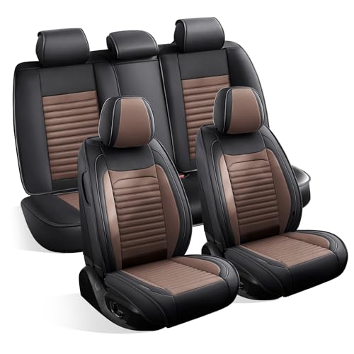 Car Seat Covers Full Set Fit for Chevy/Chevrolet Tahoe,Waterproof Faux Leather Automotive Seat Protectors Airbag Compatible Anti-Slip Seat Covers(BlackBrown,Full Set) - color: BlackBrown, size: Fit for Tahoe Full Set