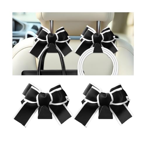 Cute Bow Car Seat Headrest Hooks, 2PCS Multifunctional Vehicle Rear Seat Hanging Hook, Automotive Interior Seatback Storage Organizer for Purses Bags, Universal for SUV Sedan Truck (White Line) - color: White Line