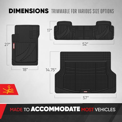 Motor Trend FlexTough Advanced Heavy Duty Black Rubber Car Floor Mats & Cargo Liner for SUV & Car Full Set - Universal Trim to Fit All Weather Automotive Floor Mat & Cargo Liners for SUV, Car, & Van