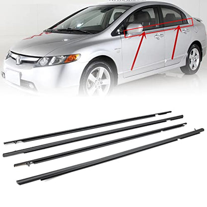 4Pcs Weatherstrip Window Moulding Trim Seal Belt Compatible with 2006-2011 Honda Civic Replace# 72460-SNA-A01 72410-SNA-A01 - color: 2006-2011, size: For Honda Civic