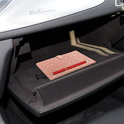 Car Registration & Insurance Card Holder Leather Auto Glove Box Organizer Document Wallet with Magnetic Shut (Glitter Rose, large) - color: Large Glitter Rose