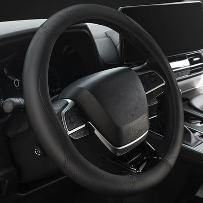 Car Steering Wheel Cover 15 inch, Nappa Leather Steering Wheel Protector, Breathable, Comfortable, Anti-Slip, Black - color: Black-3