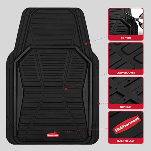 Rubbermaid Car Mat Full Set All-Weather Heavy-Duty 4 Pieces– Trim-to-Fit Universal Car Mats Full Set – Waterproof Rubber Floor Liners for Most Trucks, SUVs, Vans, and Sedans-Black - color: Black