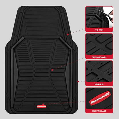 Rubbermaid Car Mat Full Set All-Weather Heavy-Duty 4 Pieces– Trim-to-Fit Universal Car Mats Full Set – Waterproof Rubber Floor Liners for Most Trucks, SUVs, Vans, and Sedans-Black - color: Black