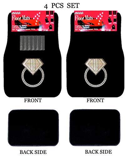 ALLBrand Universal Fit FrontRear 4-Piece Full Set Crystal Bling Rhinestone Design Studded Carpet Car SUV Truck Floor Mats (Diamond Ring-Black), KAM - color: Diamond Ring-Black