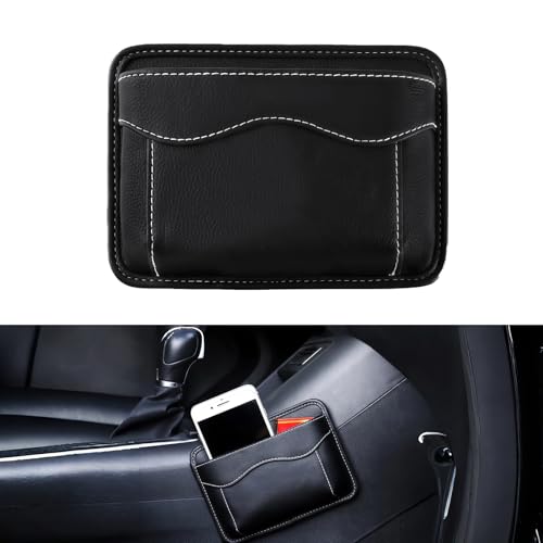 Car Seat Side Pocket Organizer, PU Leather Car Storage Bag Multifunctional Phone Wallet Key Card Holder Gap Filler Universal Pouch for Auto Door Seat Side Dash Interior Accessories (Black)