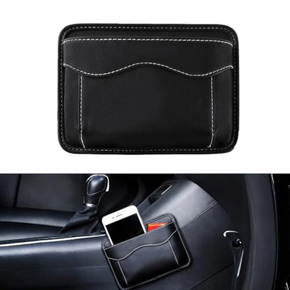 Car Seat Side Pocket Organizer, PU Leather Car Storage Bag Multifunctional Phone Wallet Key Card Holder Gap Filler Universal Pouch for Auto Door Seat Side Dash Interior Accessories (Black)