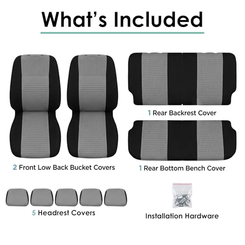 FH Group Universal Car Seat Covers Full Set for SUV Truck Sedan Vans | 3D Textured Breathable Fabric Seat Cover Set with Airbag Compatible Split Bench Protector Interior Upgrade - Gray/Black