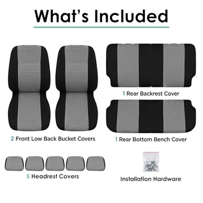 FH Group Universal Car Seat Covers Full Set for SUV Truck Sedan Vans | 3D Textured Breathable Fabric Seat Cover Set with Airbag Compatible Split Bench Protector Interior Upgrade - Gray/Black