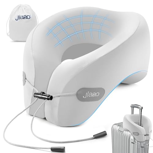 jiaao Travel Pillow Memory Foam Neck Support, Advanced Memory Foam Neck Pillow for Airplanes, Cars & Trains - color: Gray