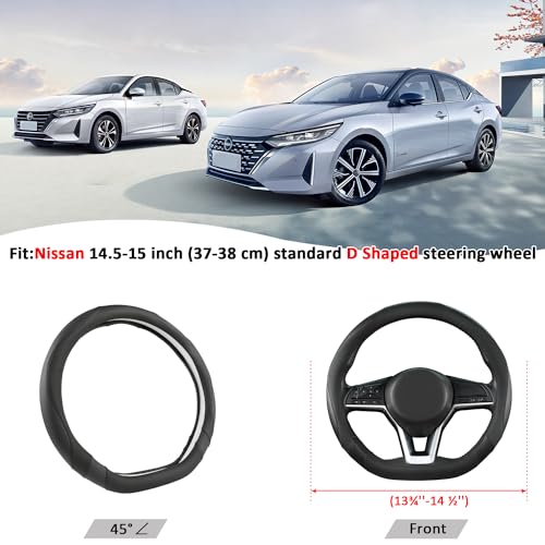 Flat Bottom Car Steering Wheel Cover for Nissan,D Shaped Steering Wheel Cover for Rogue,Altima,Kicks (Black-Standard Size)