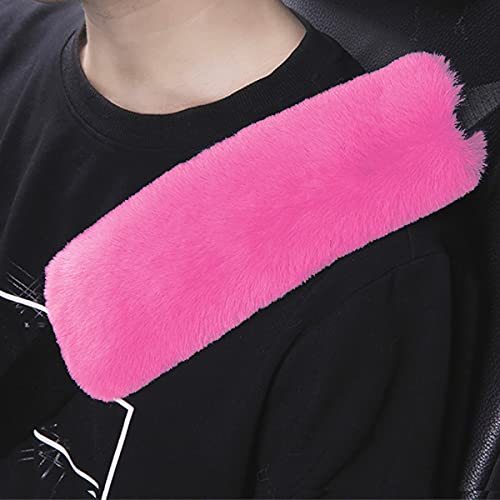 Pinbola 5pcs in 1 Set Faux Wool Steering Wheel Cover Soft Fluffy Handbrake Cover & Gear Shift Cover & 2pcs Seat Belt Shoulder Pads Warm Universal Fit for 15 Inch (Pink) - color: Pink