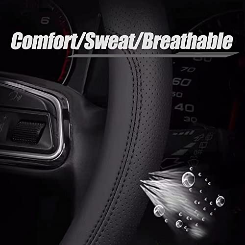 Latest Nappa Leather car Steering Wheel Cover, Stylish Non-Slip Leather car Interior 15 inches Universal (D-Shape,Black) - color: D-Shape,Black