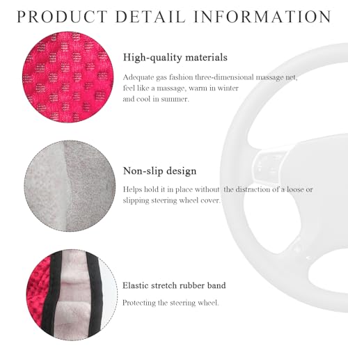 Yourkar Elastic Steering Wheel Cover, 15"×15" Comfy Breathable Stretch Steering Wheel Protector, Ice-Silk Cloth Polyester Steering Wheel Cover for Men Women, Car Accessories (Rose Red) - color: Rose Red