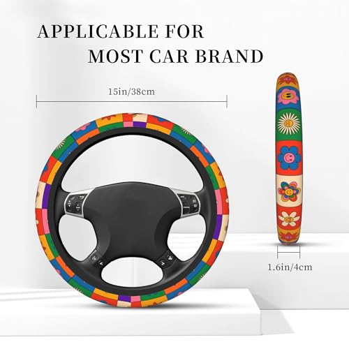 Abstract Groovy Flowers Steering Wheel Covers Universal 15 Inch Car Wheel Cover,Anti-Slip Breathable Car Accessories Protector Fit for Trucks,Sedans,SUVs,Vans - color: Abstract Groovy Flowers