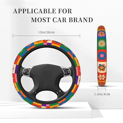 Abstract Groovy Flowers Steering Wheel Covers Universal 15 Inch Car Wheel Cover,Anti-Slip Breathable Car Accessories Protector Fit for Trucks,Sedans,SUVs,Vans - color: Abstract Groovy Flowers
