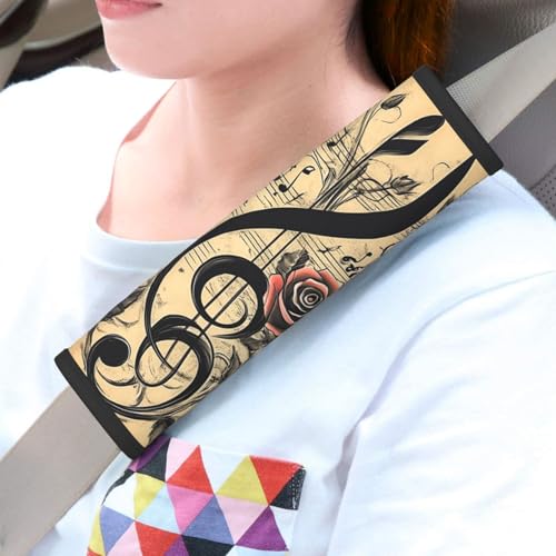 Seat Belt Cover Pads Vintage Music Note Stave Rose Car Seat Belt Covers for Women Men Adults Kids Soft Comfortable Auto Seatbelt Cushion Shoulder Strap Pad Handle Wraps, 1 Pair - color: Vintage Music Note Stave Rose