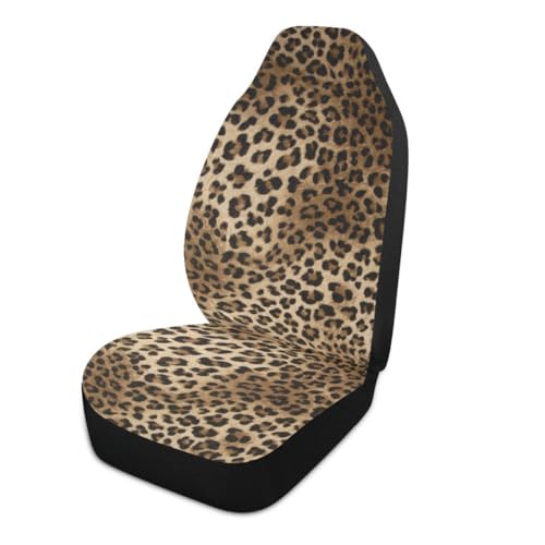 Leopard Print Car Seat Covers Set of 2,Brown Animal Skin Pattern of Wild Safari Animal Strong Panthera Universal Auto Front Seat Protector for Women Cute Car Accessories Fit for Car Truck - color: Brown