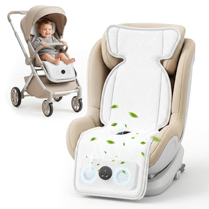 Stroller Cooling Pad with Fan for Baby, 10000mA Rechargeable Battery Baby Car Seat Cooling System for Backseat, Max 10H Ventilation 3 Speeds Cooling Mat Liner for Toddler Boys Summer Essentials - color: Gray