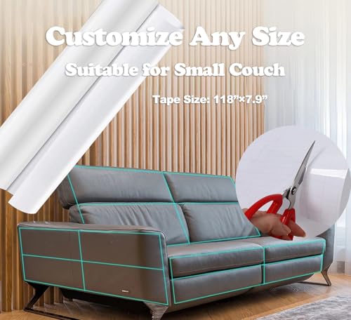 118"x8" Self-Adhesive Cat Scratch Protector Tape, Anti-Claw Couch Furniture Guard for Sofa Beds Doors Tables Walls, Clear Pet Scratch Deterrent