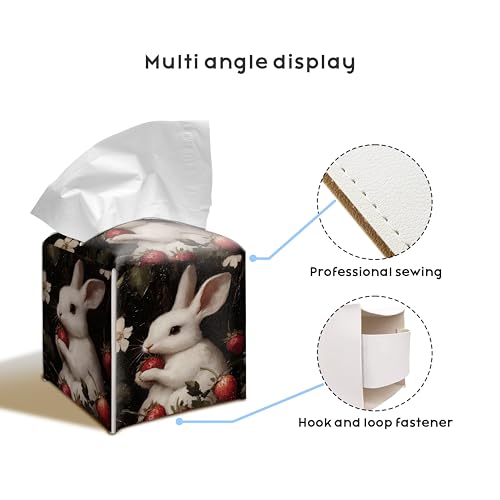Spring Rabbit 5.2-Inch Square PU Leather Tissue Box Cover – Easter Bunny Art, Hand-Stitched, Removable Liner, Bathroom, Bedroom, Living Room, Office, Car - color: Rabbit