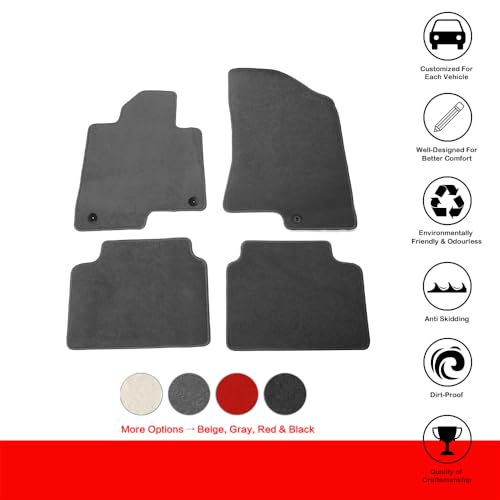 IKON MOTORSPORTS, Custom Fit Floor Mats Compatible with 2021-2026 Kia K5, Gray/Grey Nylon Car Auto Front Rear Carpets Liner 4PC Set Protector, 2022
