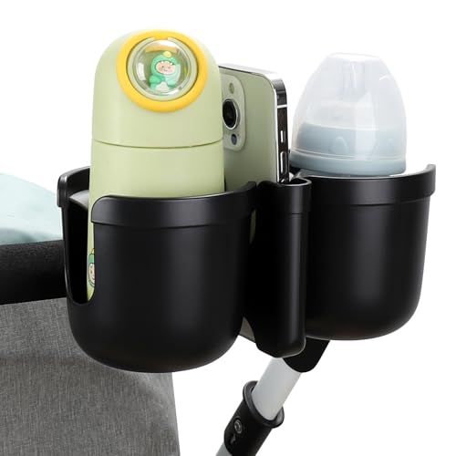 Accmor Stroller Cup Holder with Phone Holder, Bike Cup Holder, Universal Cup Holder for Uppababy Nuna Doona Strollers, 2-in-1 Cup Holder for Walker, Wheelchair, Scooter - color: Double Holder-Other Shape