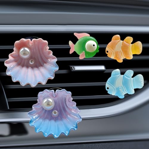 5PCS Ocean Themed Car Air Vent Clips, Cute Seashell & Cartoon Fish Car Vent Decorations, Colorful Clownfish Diffuser Ornament, Aesthetic Auto Interior Accessories for Women Girls(Fish) - size: Style1