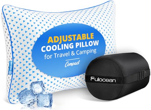 Small Cooling Memory Foam Travel Pillows for Airplanes Sleeping, Compressible Camping Pillow, Mini Adjustable Shredded Foam Bed Pillow for Medium Firm Neck Knee Lumbar Support, Ideal Car, Backpacking - size: S - 16 x 12 Inch