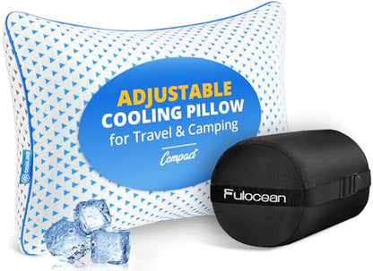 Small Cooling Memory Foam Travel Pillows for Airplanes Sleeping, Compressible Camping Pillow, Mini Adjustable Shredded Foam Bed Pillow for Medium Firm Neck Knee Lumbar Support, Ideal Car, Backpacking - size: S - 16 x 12 Inch
