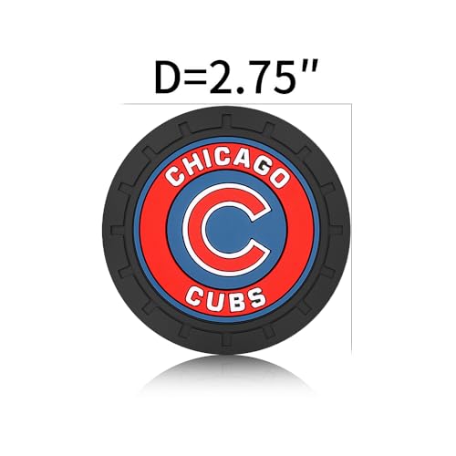 Baseball Fans Car Cup Holder Coasters for Chicago Cubs Fans, 2 Pack Cubs Silicone Non-Slip Cup Mats, 2.75" Car Cup Holder Inserts for Auto Interior - color: Dcu166bs