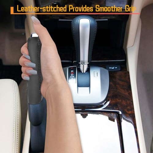 Genuine Leather Handbrake Protector Cover Compatible with Honda Accord 2008-2013 Crosstour 2010-2015 Anti-Slip Hand Brake Parking Lever Sleeve Black