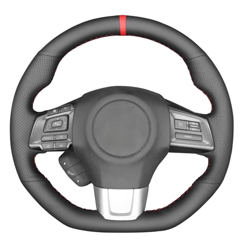 MEWANT Black Leather Steering Wheel Cover for Subaru WRX 2015-2019 / Levorg 2015-2019/ Made of Microfiber Leather/WRX (STI) Steering Wheel Cover - color: style-06: microfiber leather + red thread