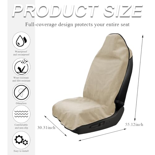 DXNQ Waterproof Car Towel Seat Cover, Sweating Non-Slip Premium Towel Carseat Cover Protector, Universal Soft Machine Washable Car Truck SUV Front Seat Cover for Gym Workout Beach Hiking (Beige) - color: Beige, 1pc, Front