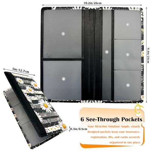 Car Registration and Insurance Holder with Magnetic Closure, Universal Document Organizer for License, Insurance Cards & Glove Box Storage (Daisy) - color: Daisy