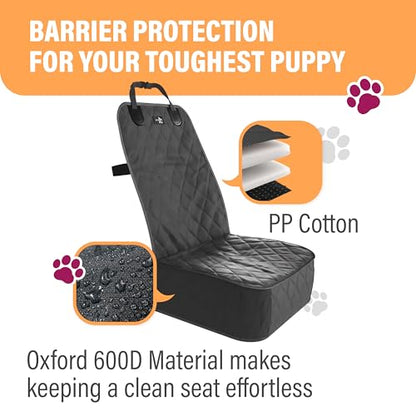 Dog Car Seat Cover, Waterproof Front Seat Protector for SUV Truck Sedan, Pet Safety Travel Comfort System with Universal Fit, Black
