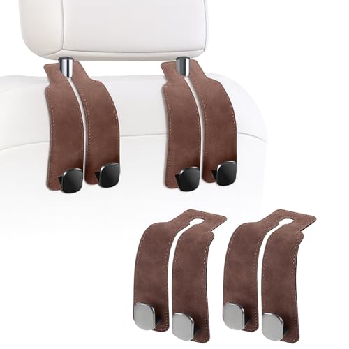 Headrest Hooks for Car, Purse Hook for Car, Premium Leather Twin Hook Car Seat Hooks, Double Hook Seat Back Storage Organizer for Purses, Bags, SUV, Truck, Vehicle, 2 Pack, Brown - color: Brown