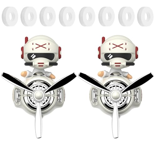 2Pcs Car Air Fresheners, Cute Bear Pilot Automotive Air Outlet Creative Car Perfume Diffuser, Automotive Accessories Air Vent Decoration with 8 Fragrant Tablets (White 1+White 1) - color: White 1+White 1
