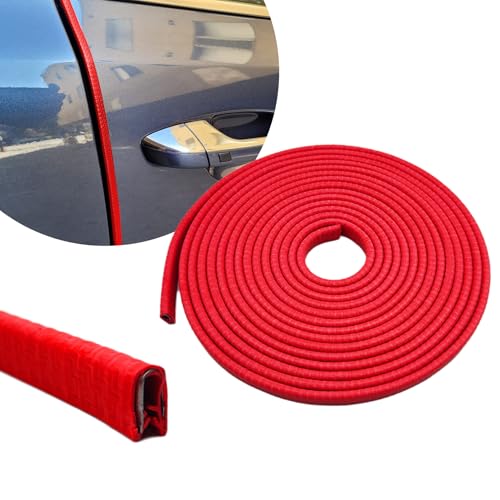 16.4Ft(5M) Car Door Edge Guards, Car Door Protector, U Shape Edge Trim Rubber Anti-Collision Seal Protector, No Glue Required Auto Entry Guard Seal Strips Fit for Trucks SUVs Sedans (Red)