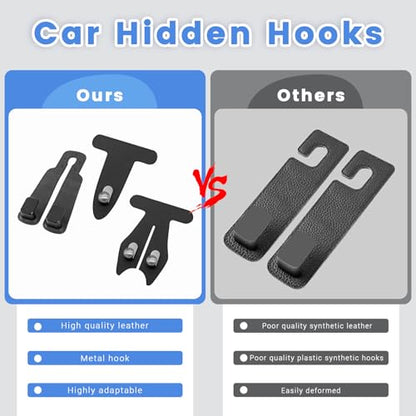 2 Pcs Car Hooks for Passenger Glove Box, Self-Adhesive Headrest Hooks for Car Holder, Leather Car Purse Hook for Bags, Car Seat Back Storage Hook Accessories Organization (Double Front Hook)